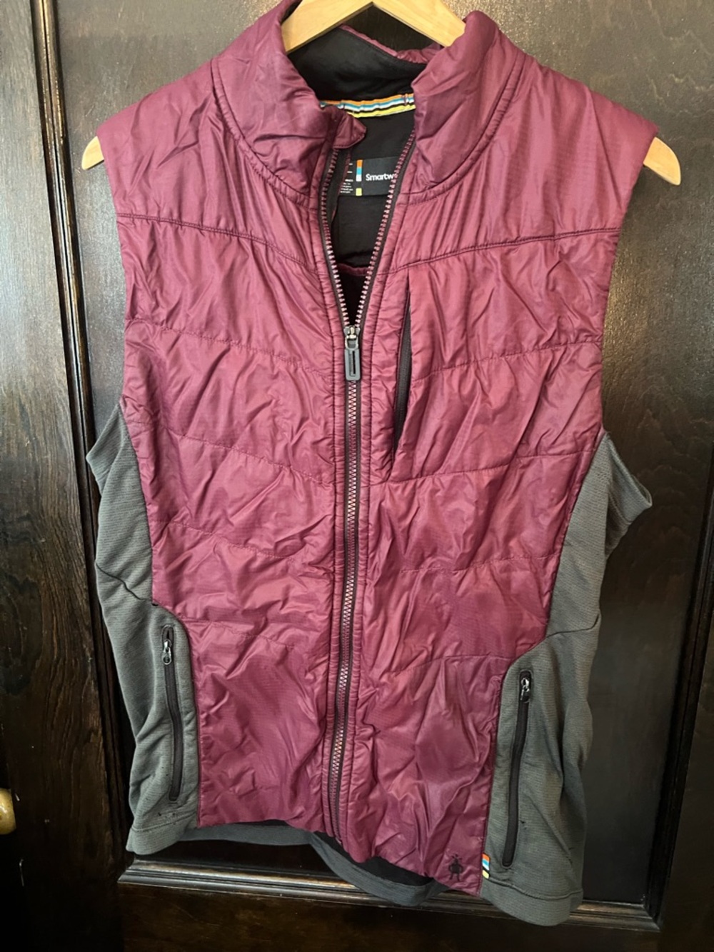 Smartwool Men's Maroon Quilted Vest with Gray Side Panels